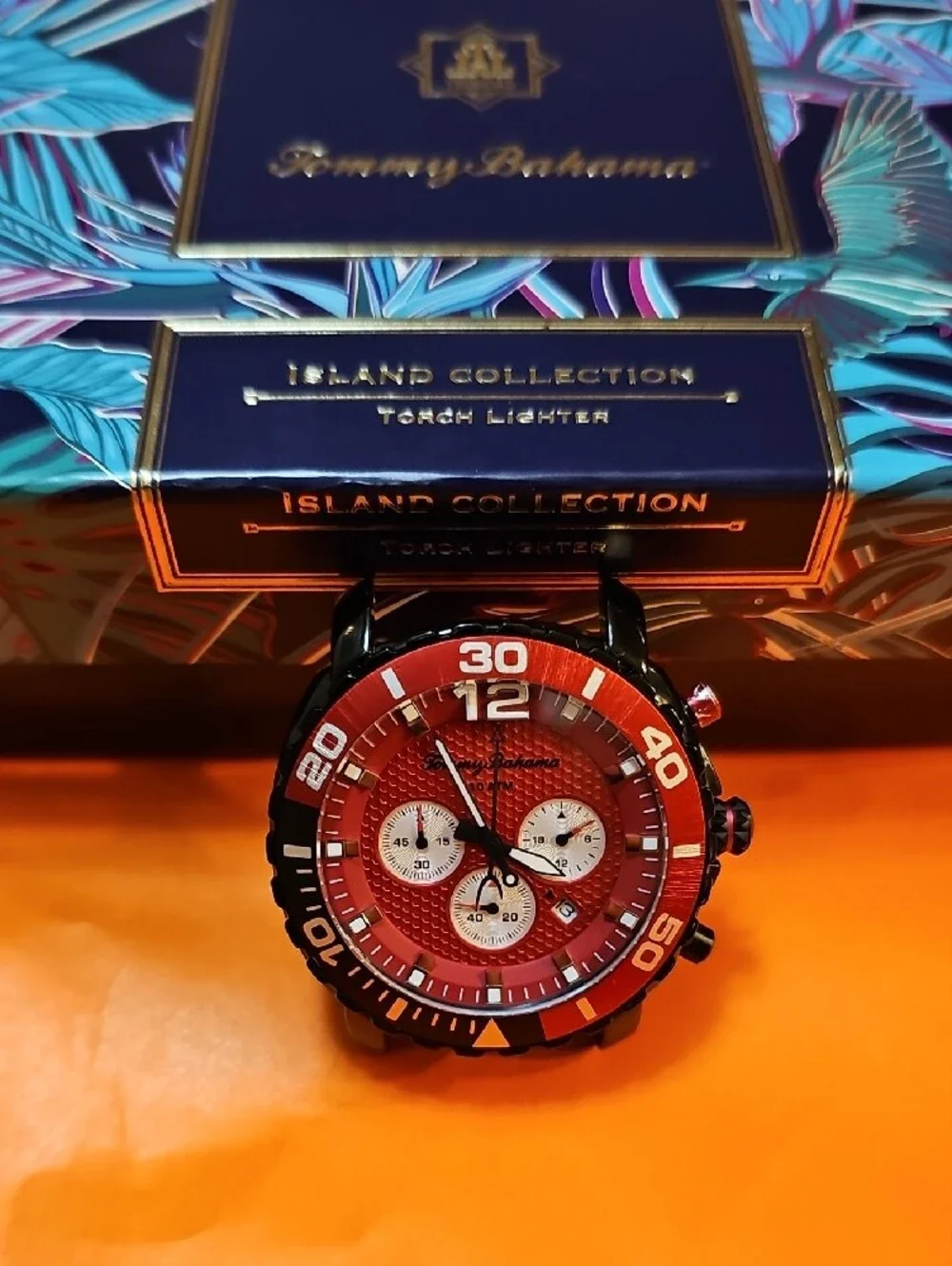 Tommy Bahama Black and Red Men's Quartz Chronograph Atlantis Sports Watch.